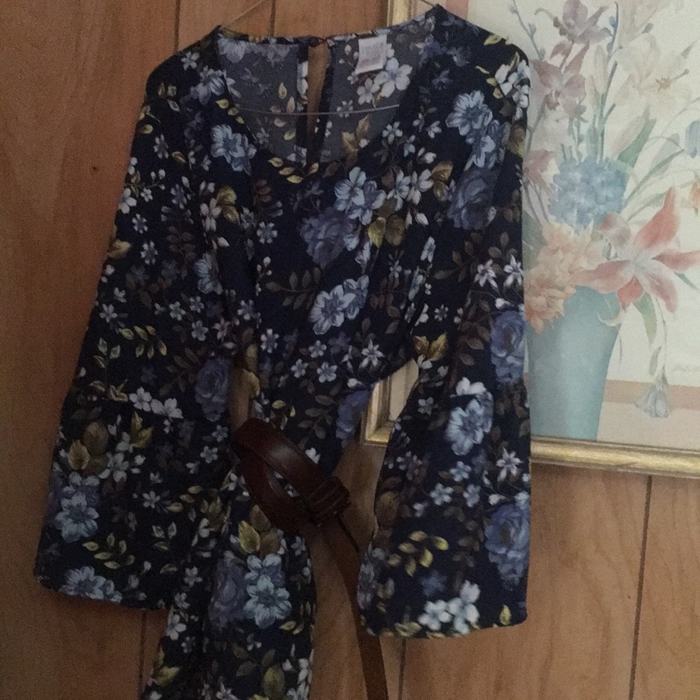 Gorgeous Blue Floral Print Blouse 2XL
